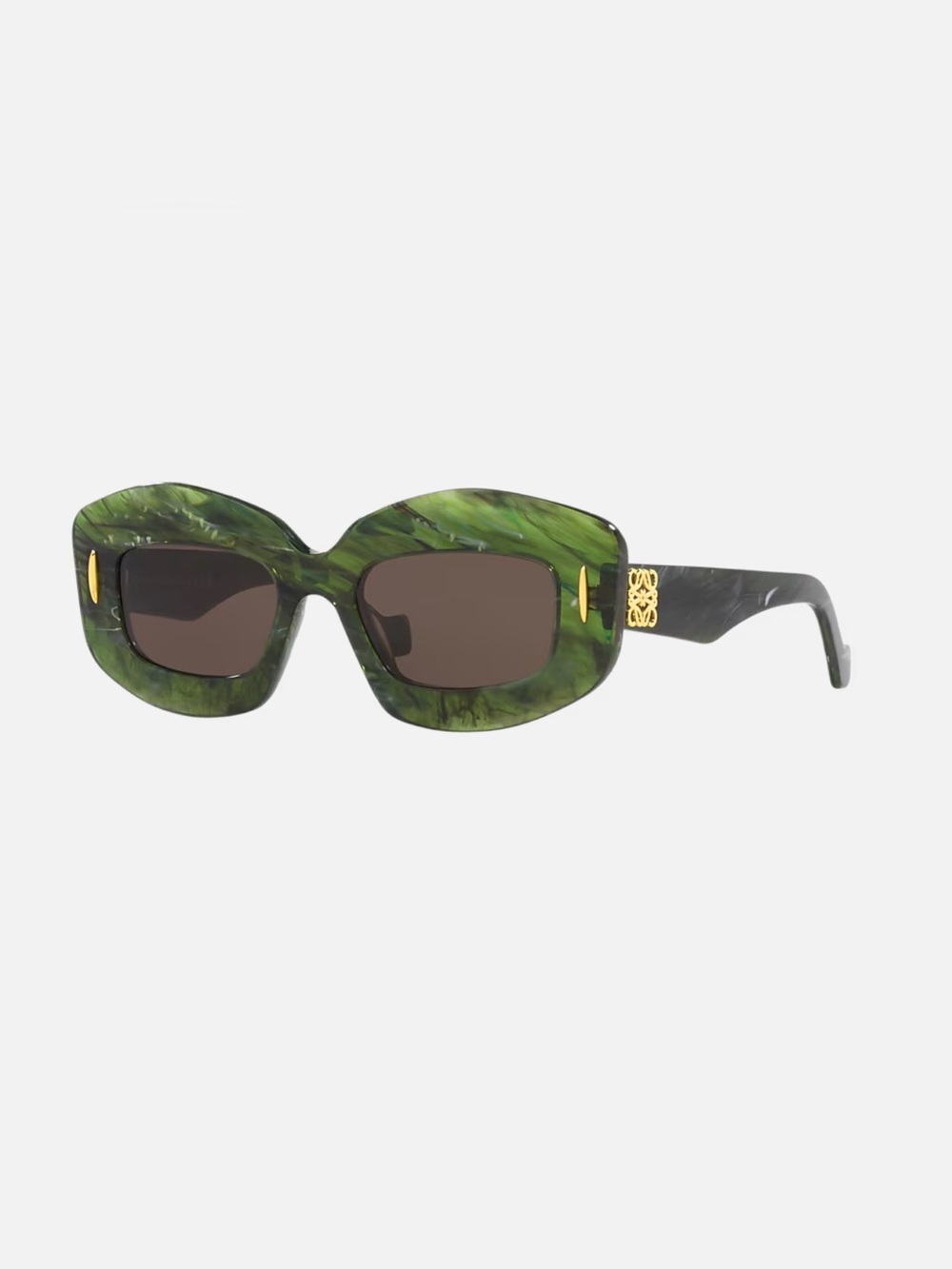 Loewe anagram Green Marbled Rectangular Women’s Sunglasses with Gold Accents